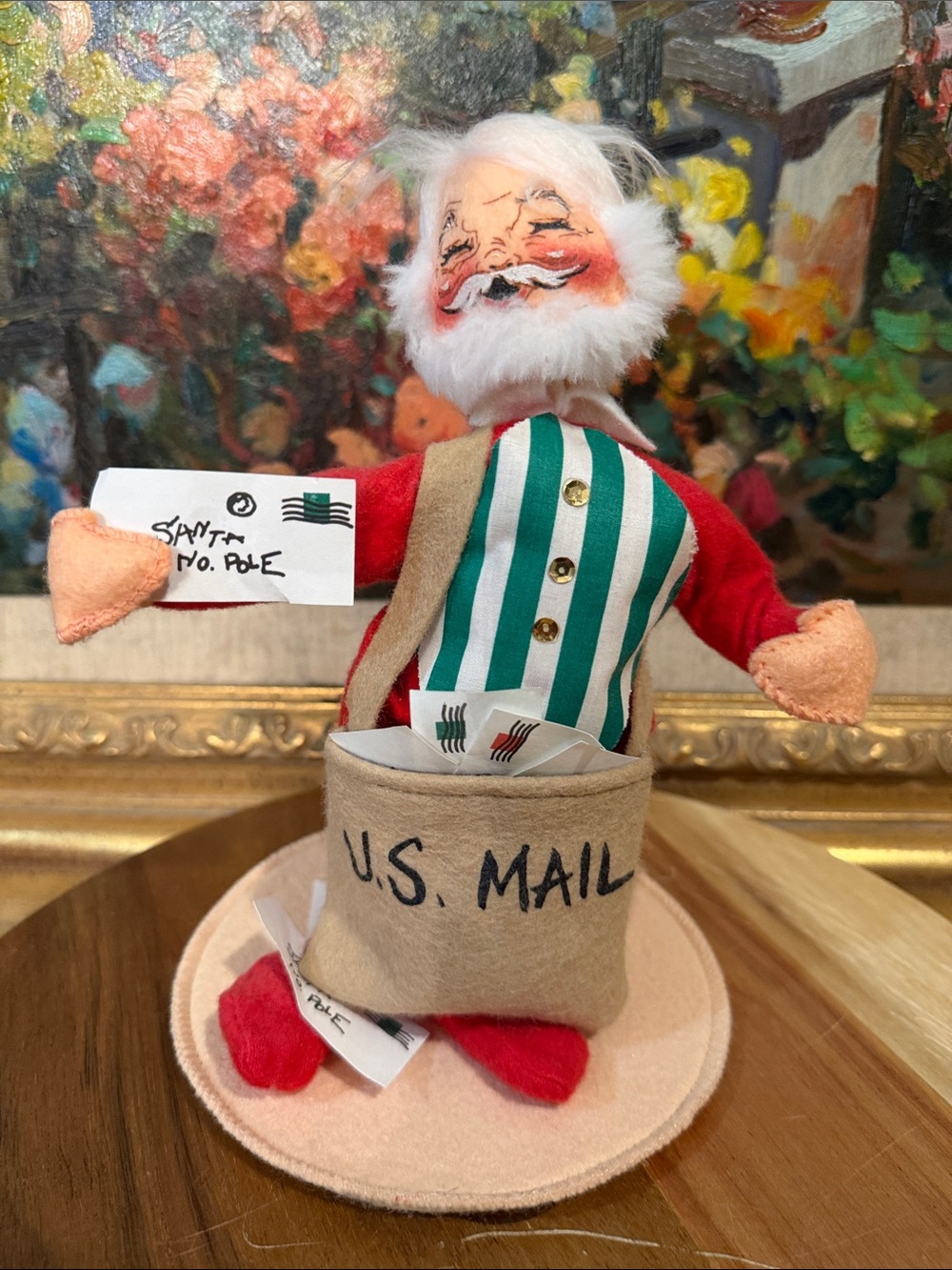Annalee Red and Green Striped Santa U.S. Mail Bag 1993